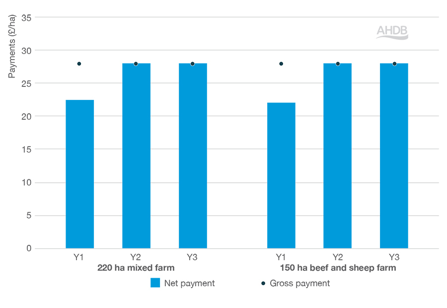Graph: Gross and net payment rates for SFI 22022 improved grassland soils standard 