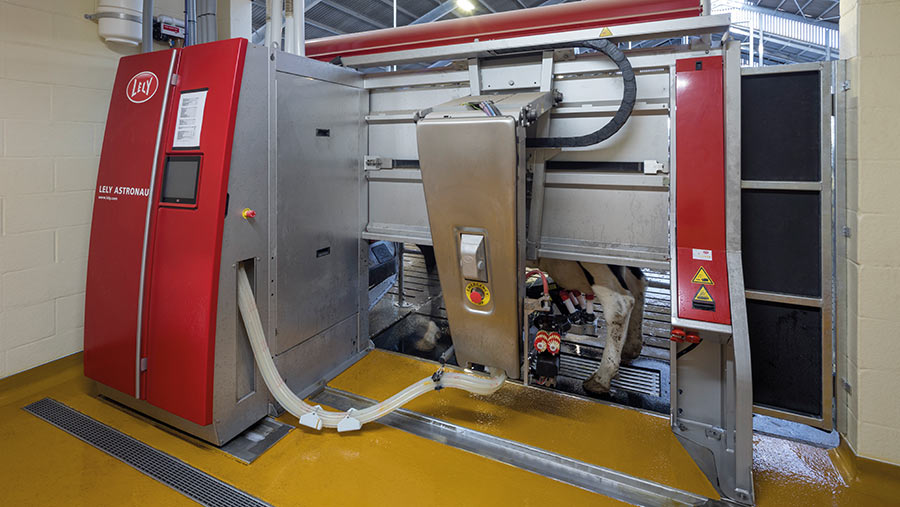 Milking robot inside nutrition barn