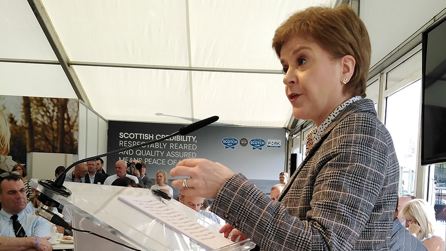 Scottish first minister Nicola Sturgeon
speaking at QMS briefing at the Royal Highland Show © MAG/Philip Case