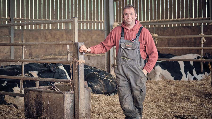 Jim Kirk in front of dry cow shed