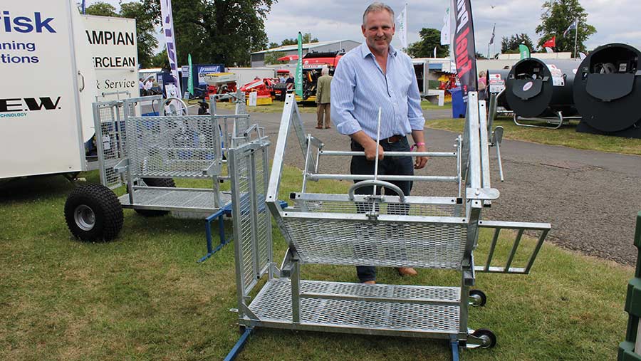 Thomas Smyth demonstrates his sheep tipping crate