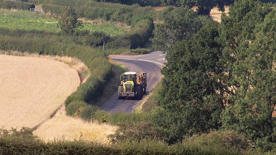 Tractor on road