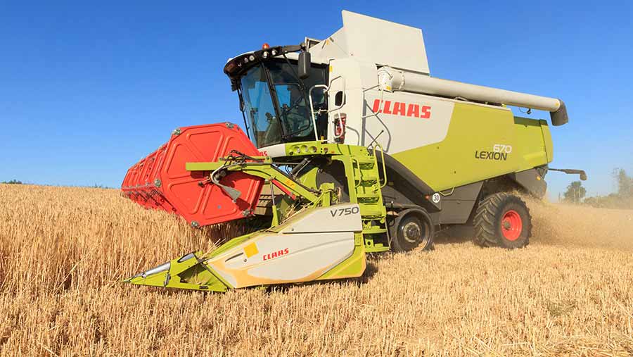 Claas combine in winter barley