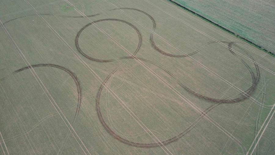 Aerial view of damage to crop fields