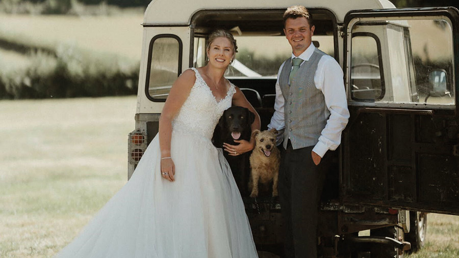 Guy and Sarah Franklin wedding with dogs 