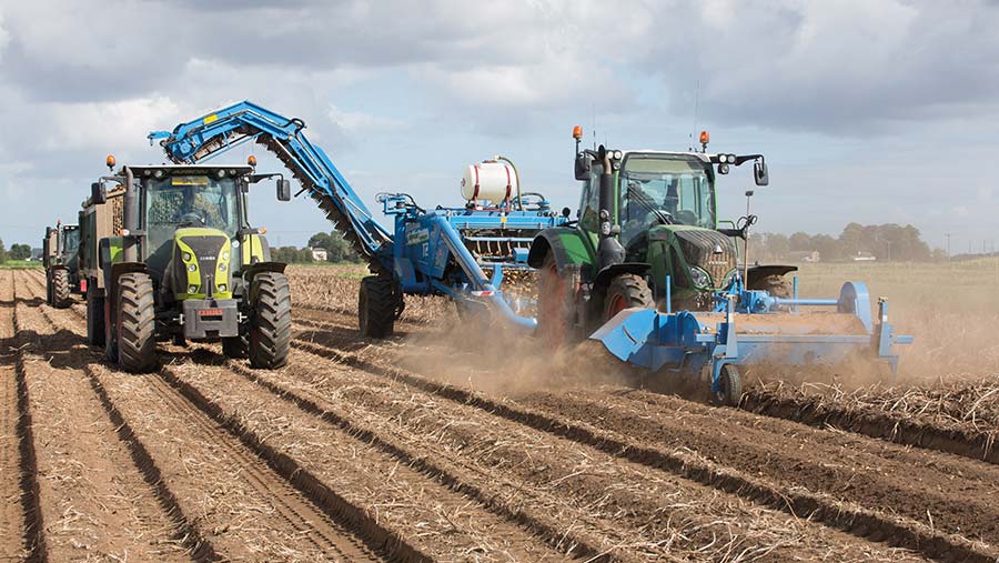 Lifting potatoes in dry conditions with a lot of dust