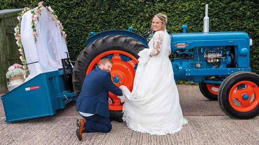 Matt and Laura Peach with tractor