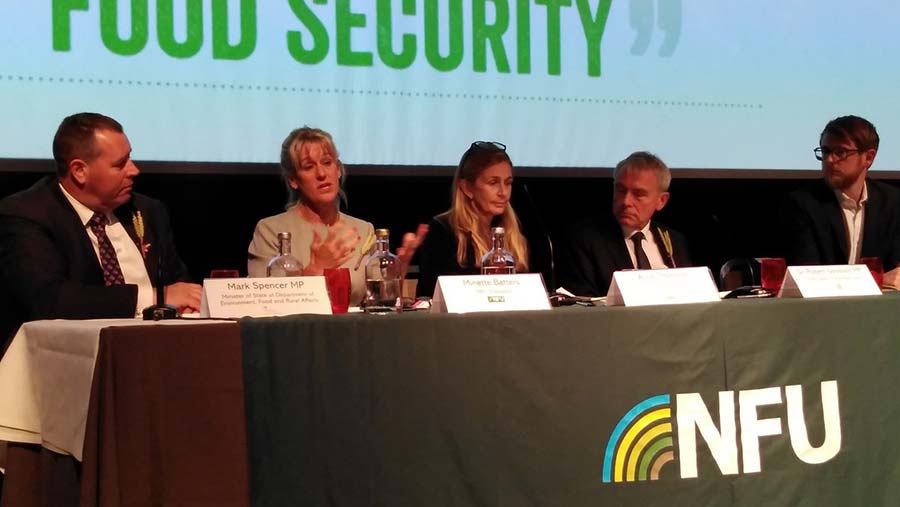 The NFU fringe event panel (left to right): Mark Spencer, Minette Batters, Alice Thompson, Sir Robert Goodwill and Patrick English © Philip Case