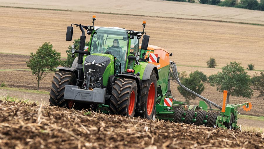 Tractor pulling seed drill