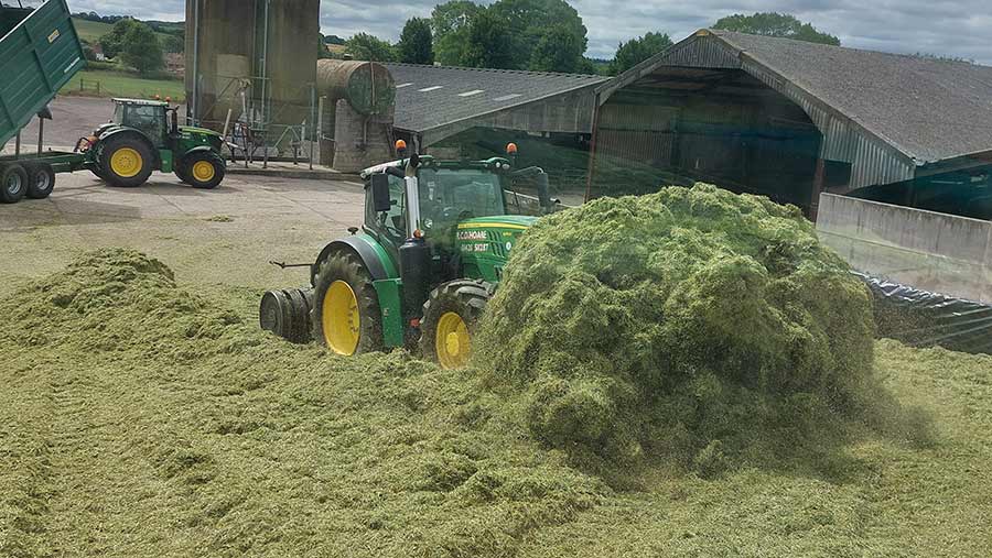 tractor pushing silage