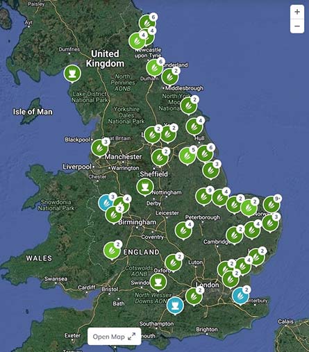 UK map with weather stations marked