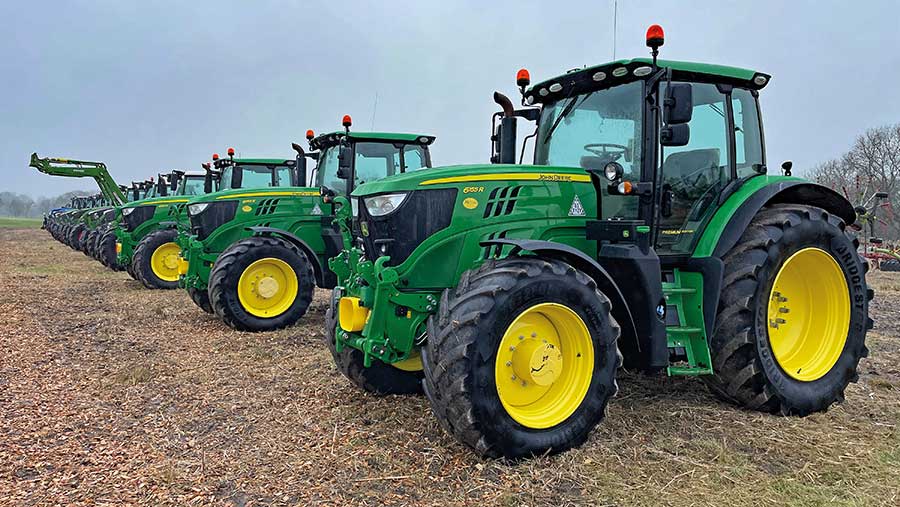 Row of tractors