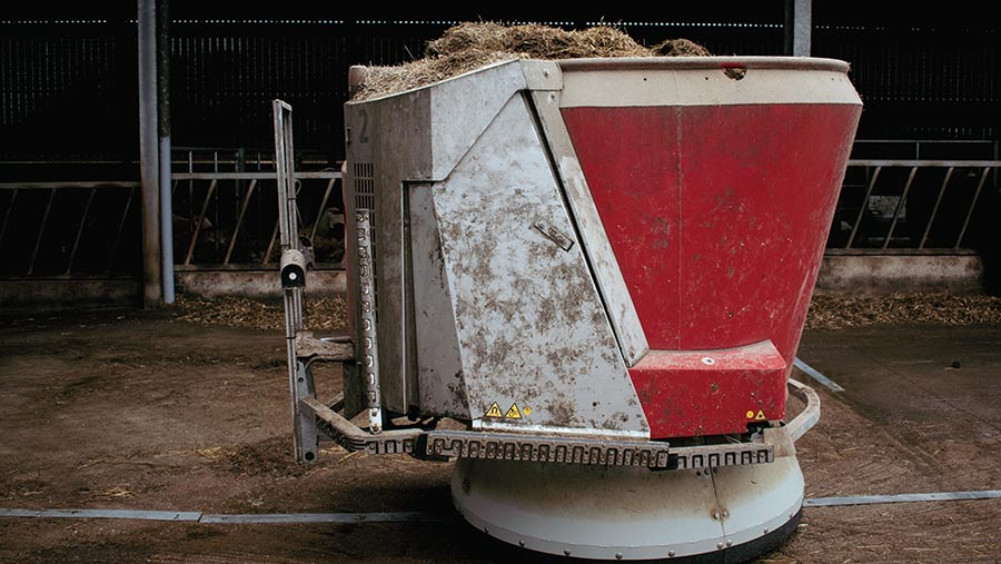 Close-up of robot feed tub