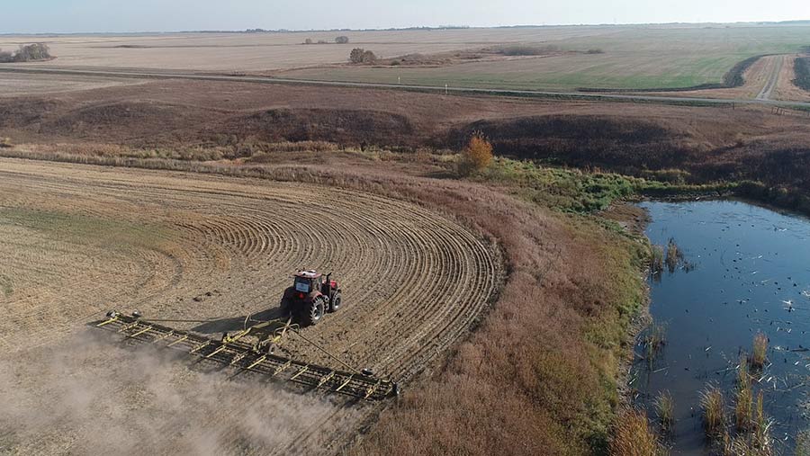 Aerial view of automated tractor