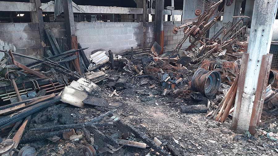 Inside of burned-out barn