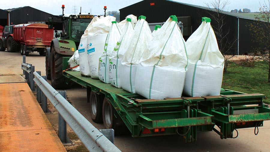 Trailer loaded with heavy bags