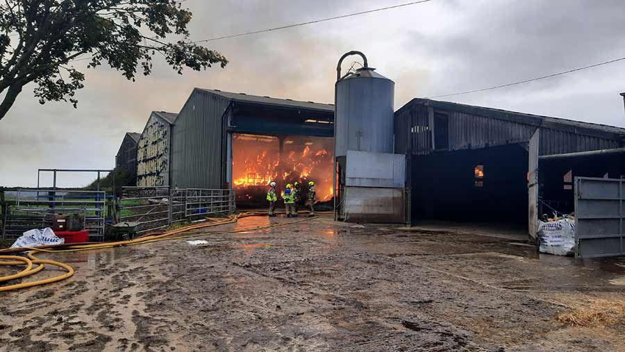 Burning barn