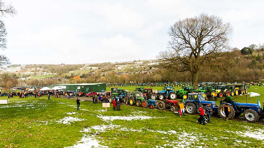 Tractors assembled for a tractor run event