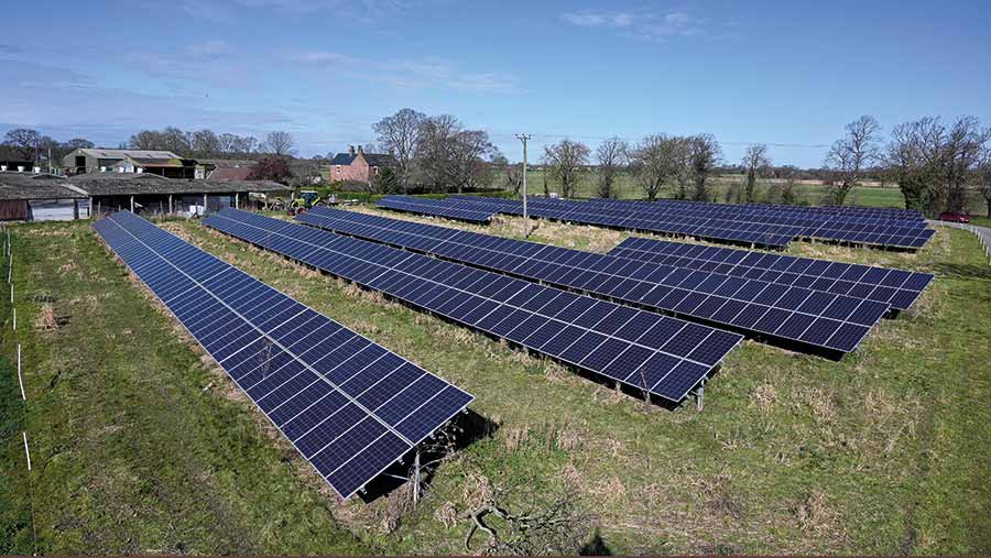 Solar panel farm in a field