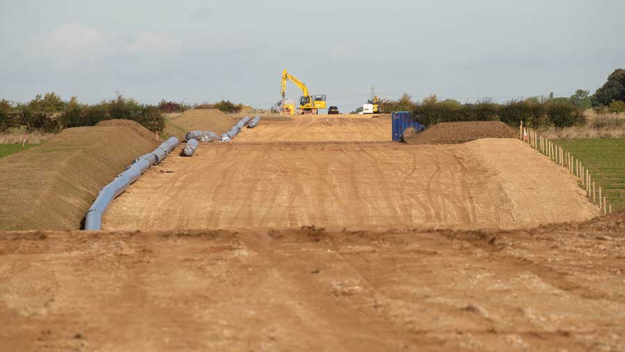 Construction site with new pipeline being laid