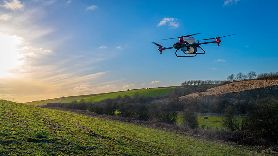 Drone over farmland