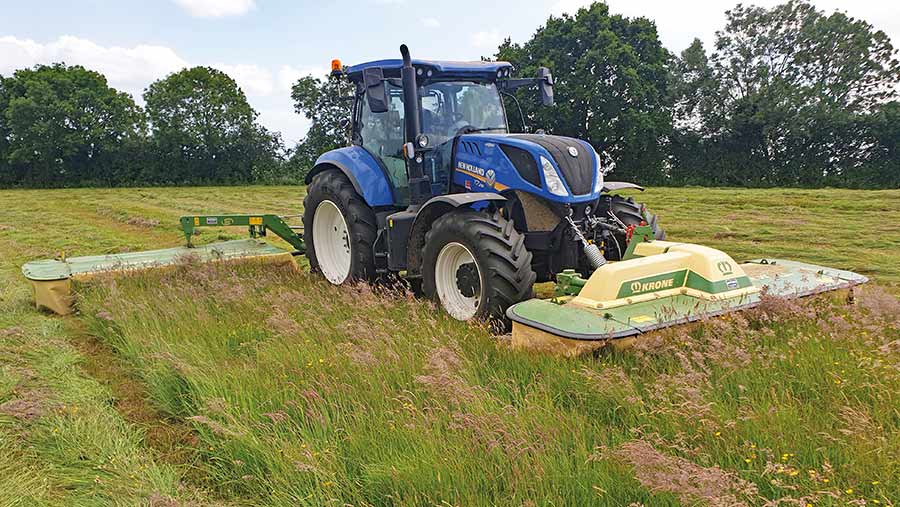 Krone mowers and New Holland T7.245
