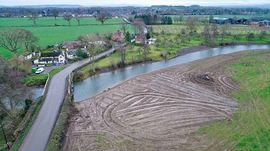 Aerial view of damaged river