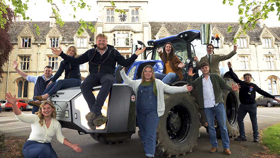 Kaleb Cooper joined Royal Agricultural University students to launch his agricultural bursary at Cirencester University © RAU
