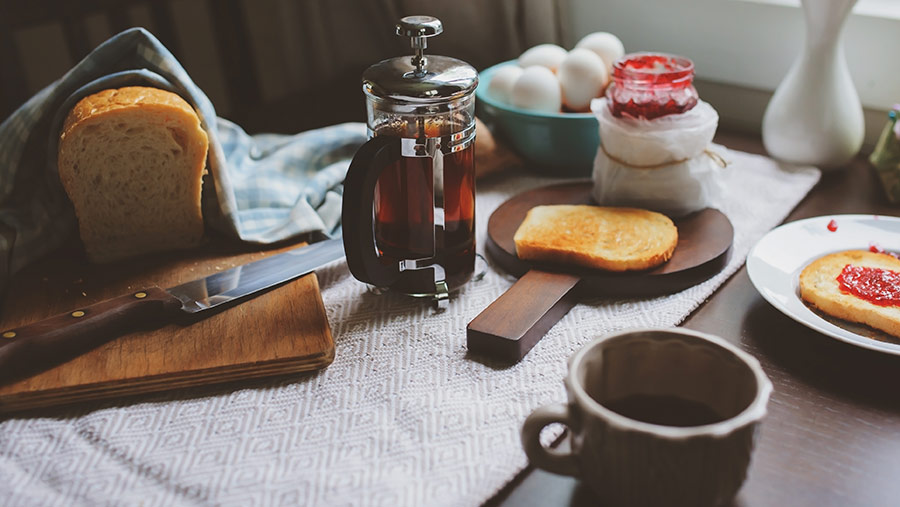 Table set with breakfast