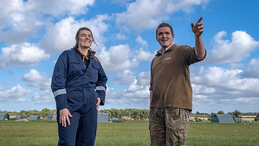 Apprentice and farmer in a field