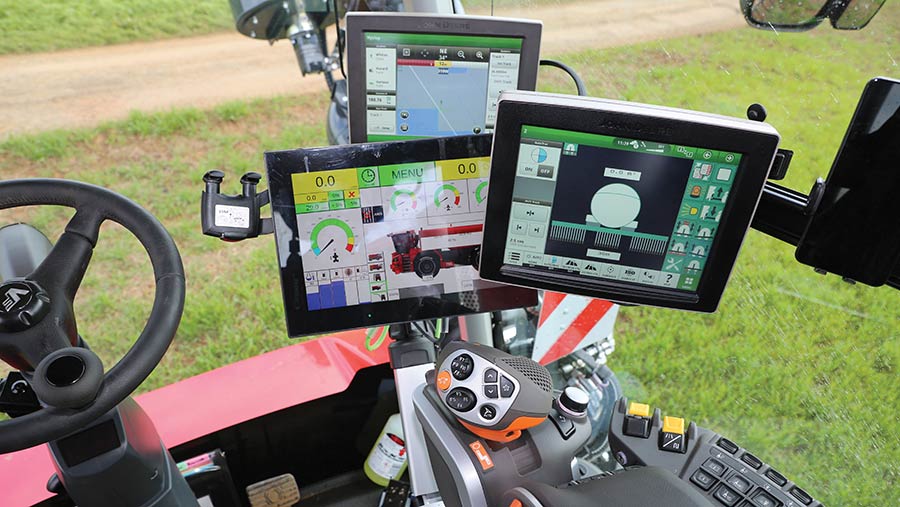 Guidance system in cab of Vervaet Quad XL slurry spreader