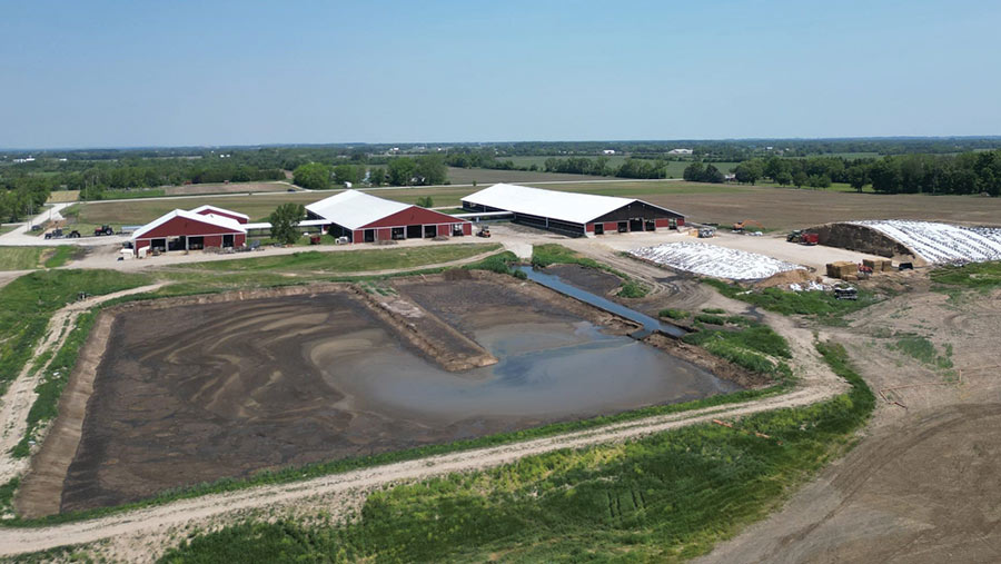 Aerial view of the farm's slurry lagoon