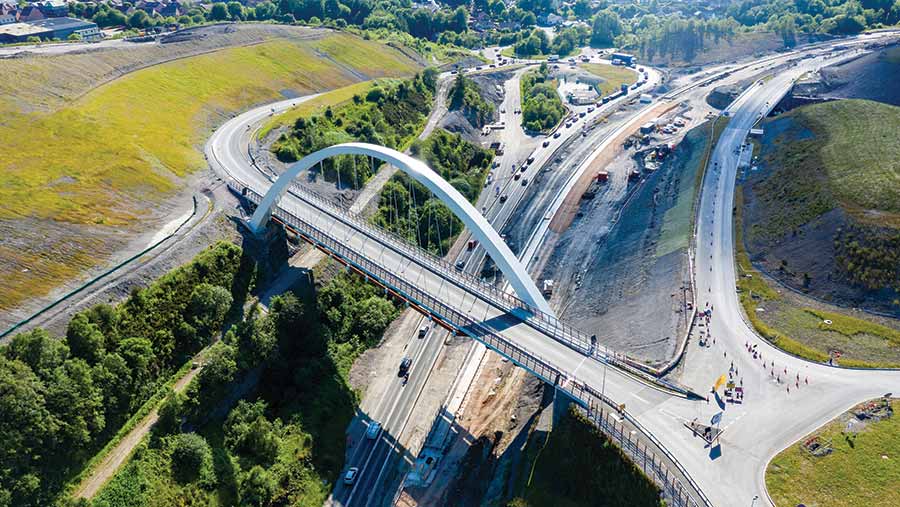 Bridge over road with roadworks