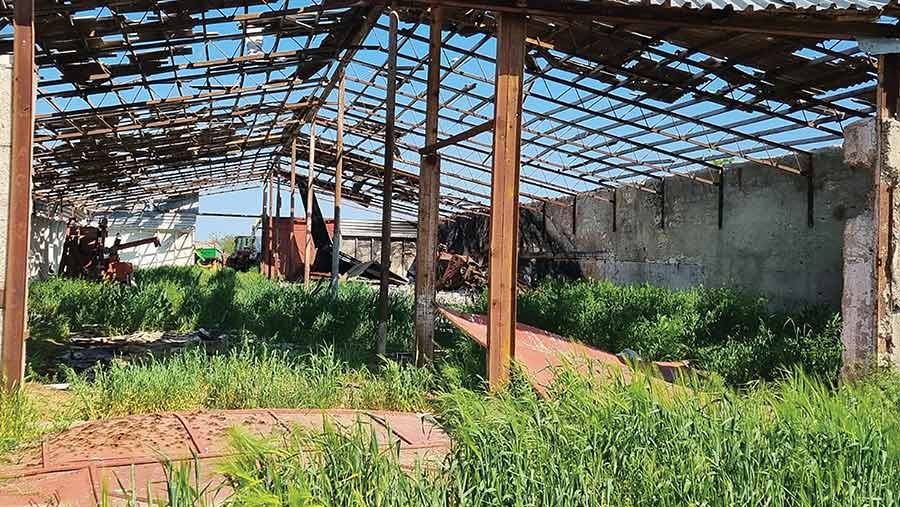 Agricultural barn damaged by war