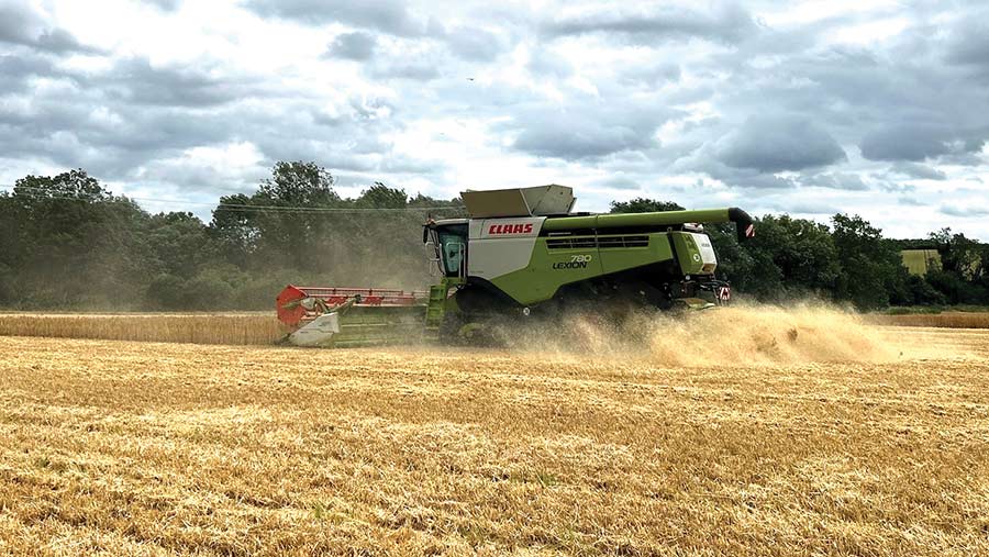 Richard Maddever harvesting winter malting barley