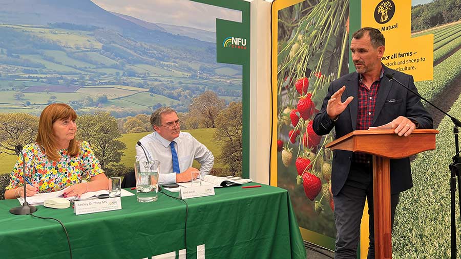 Lesley Griffiths, Aled Jones and Garry Williams at Royal Welsh Show