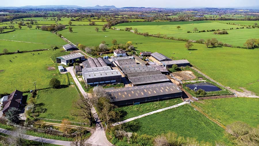 Aerial view of Webscott Farm set amongst countryside 