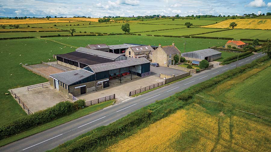 Aerial view of farm buildings