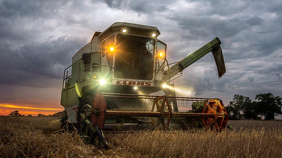 Claas Dominator harvesting wheat in mid Suffolk