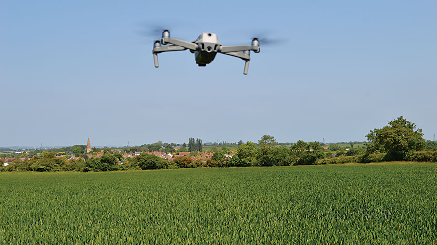 Drone over wheat field