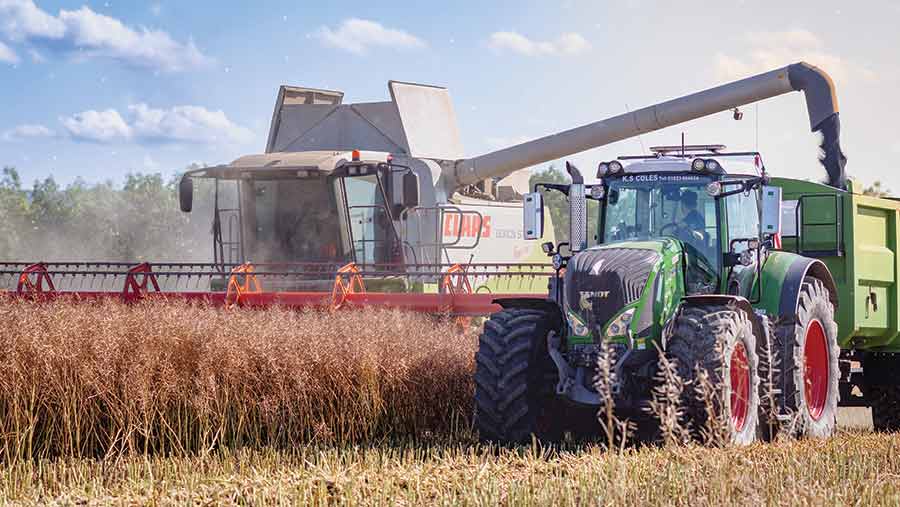 Claas combining oilseed rape at K.S.Coles in Somerset © Leonie Hill (Harvest 2023 gallery)