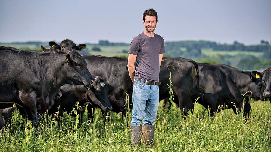 Ian Farrant with cows in field