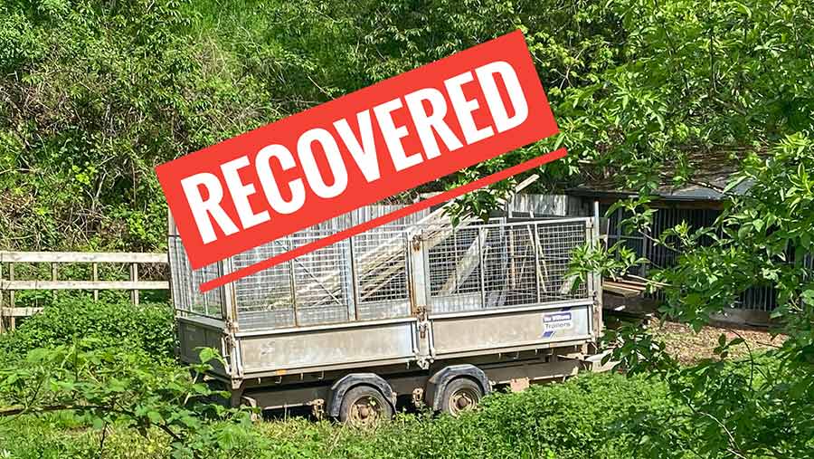 A stolen Ifor Williams trailer recovered by Leicestershire Police © Leicestershire Rural Policing Team