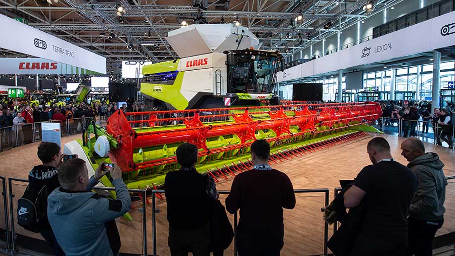 A Claas combine harvester exhibit at Agritechnica event