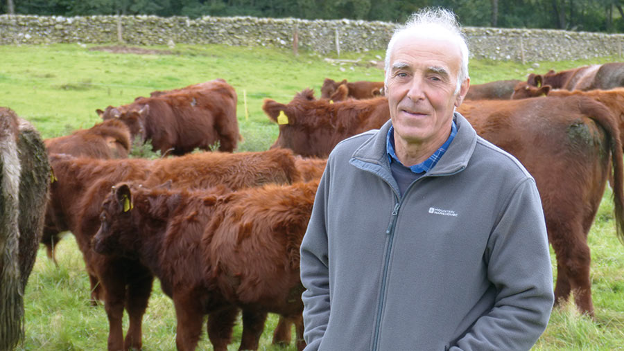 Giles Henry standing in a paddock with his herd