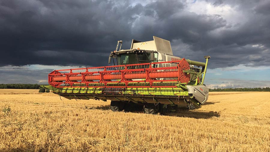 Combine parked up during harvest