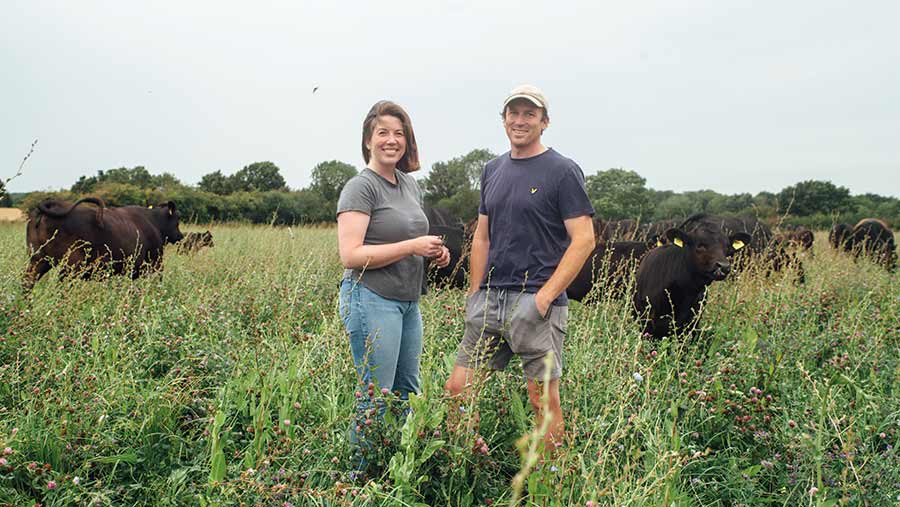 Kate and Sam Squier  in field with cows