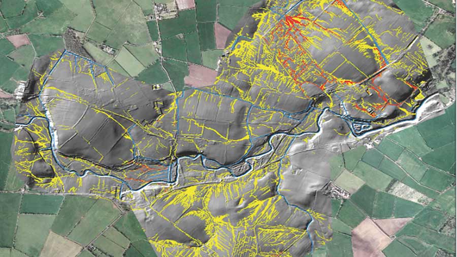 Aerial view with coloured graphic marks