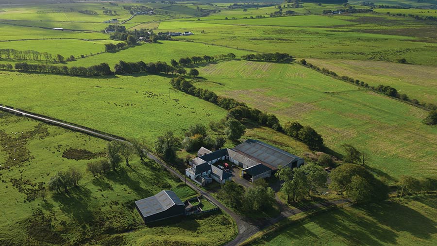 Aerial view of Meikle Hareshaw Farm, south Lanarkshire