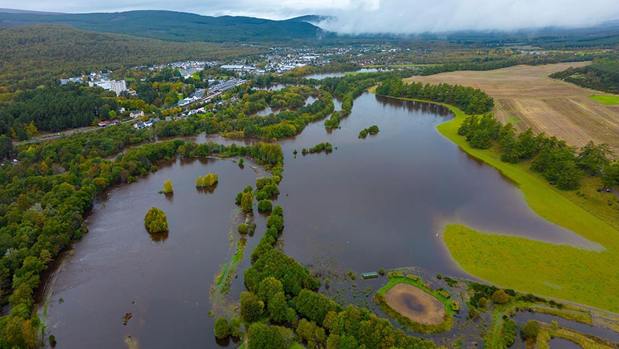 River Spey in Aviemore burst its banks, causing widespread flooding © Iain Masterton/Alamy Stock Photo